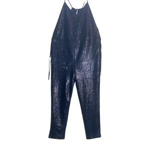 Free People Black Sequin Jumpsuit with Tapered Legs Size Small